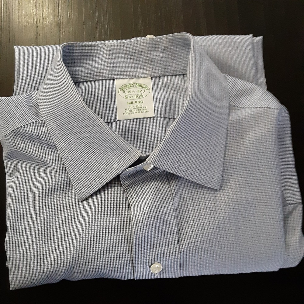 Brooks Brothers Milano Slim Fit Non-Iron Blue Supima Cotton Dress Shirt 15.5 32